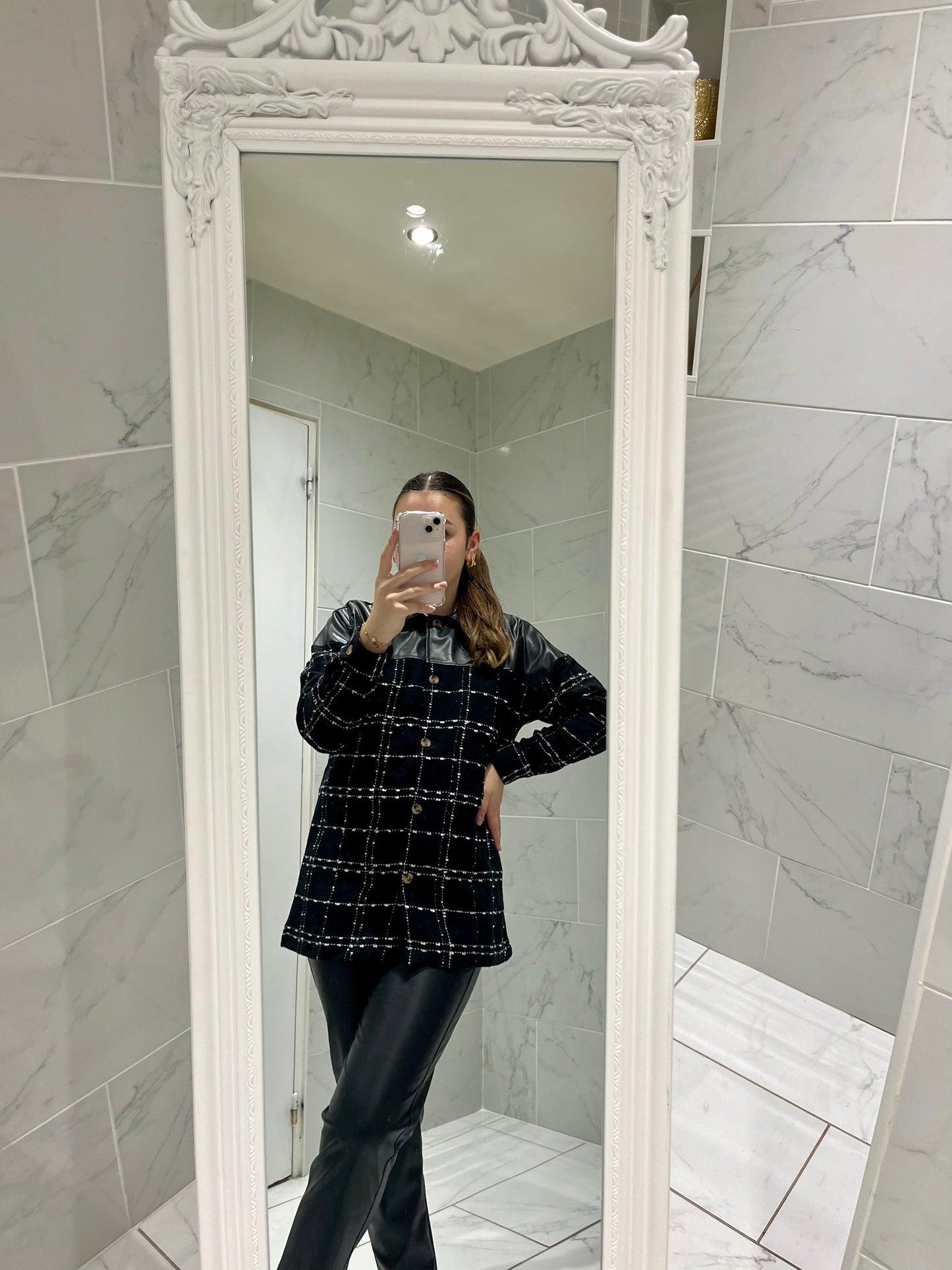 Veste chemise à carreaux avec détail simili
