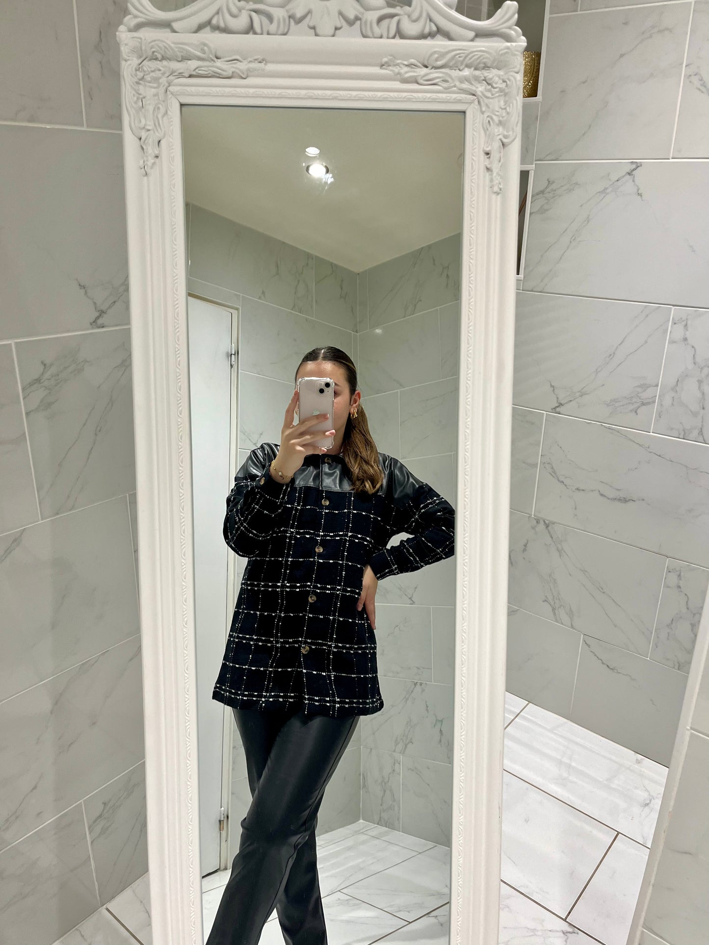 Veste chemise à carreaux avec détail simili